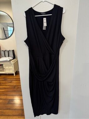 NWT Lane Bryant Black Sleeveless Draped Wrap Dress